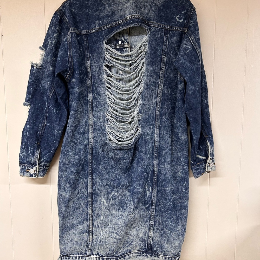 Distressed Denim Long Jacket - Picture 2 of 6